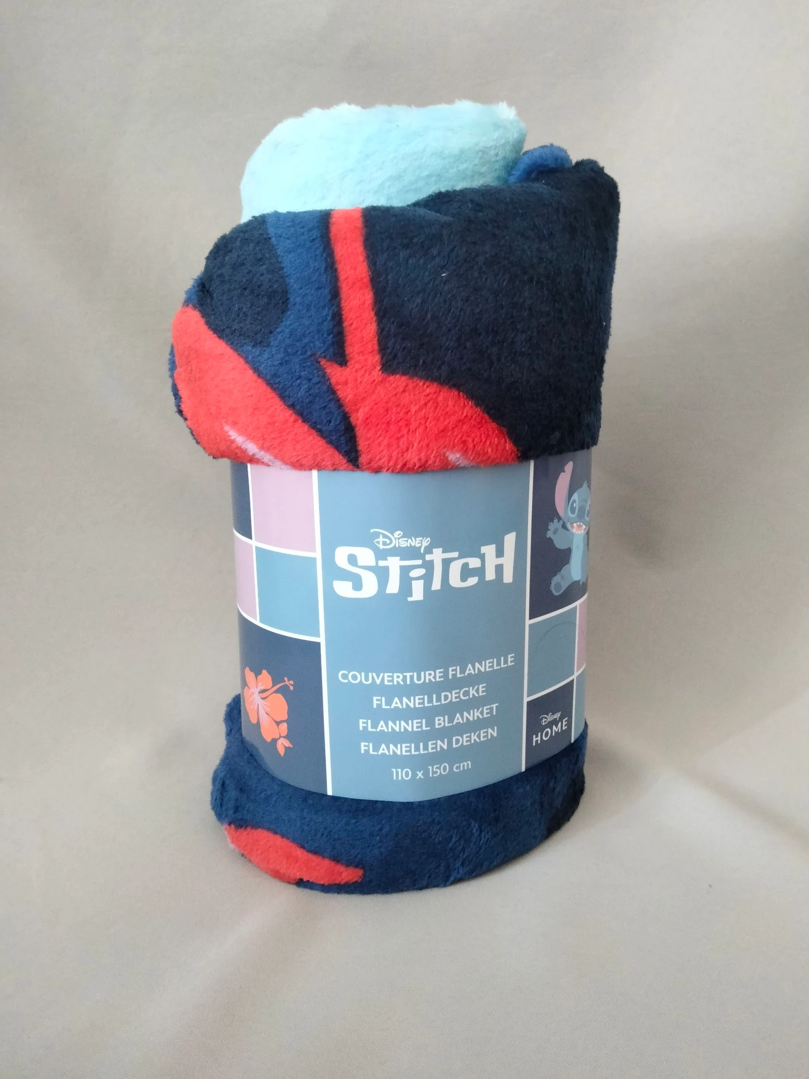 Plaid en flanelle Stitch | Disney | Neuf | Bleu, bleu marine et rouge | 110 × 150 cm